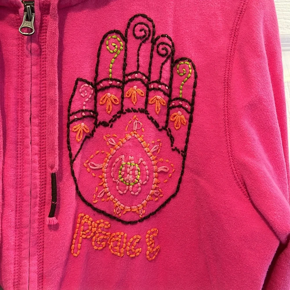 Lucky Brand VTG Pink Full Zip Embroidered Hoodie Patch - Size L - Picture 3 of 7